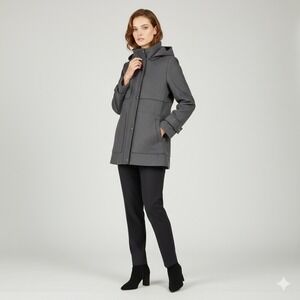 Kenneth Cole New York Women's Charcoal Grey Wool Blend Hooded Duffle Coat Size M